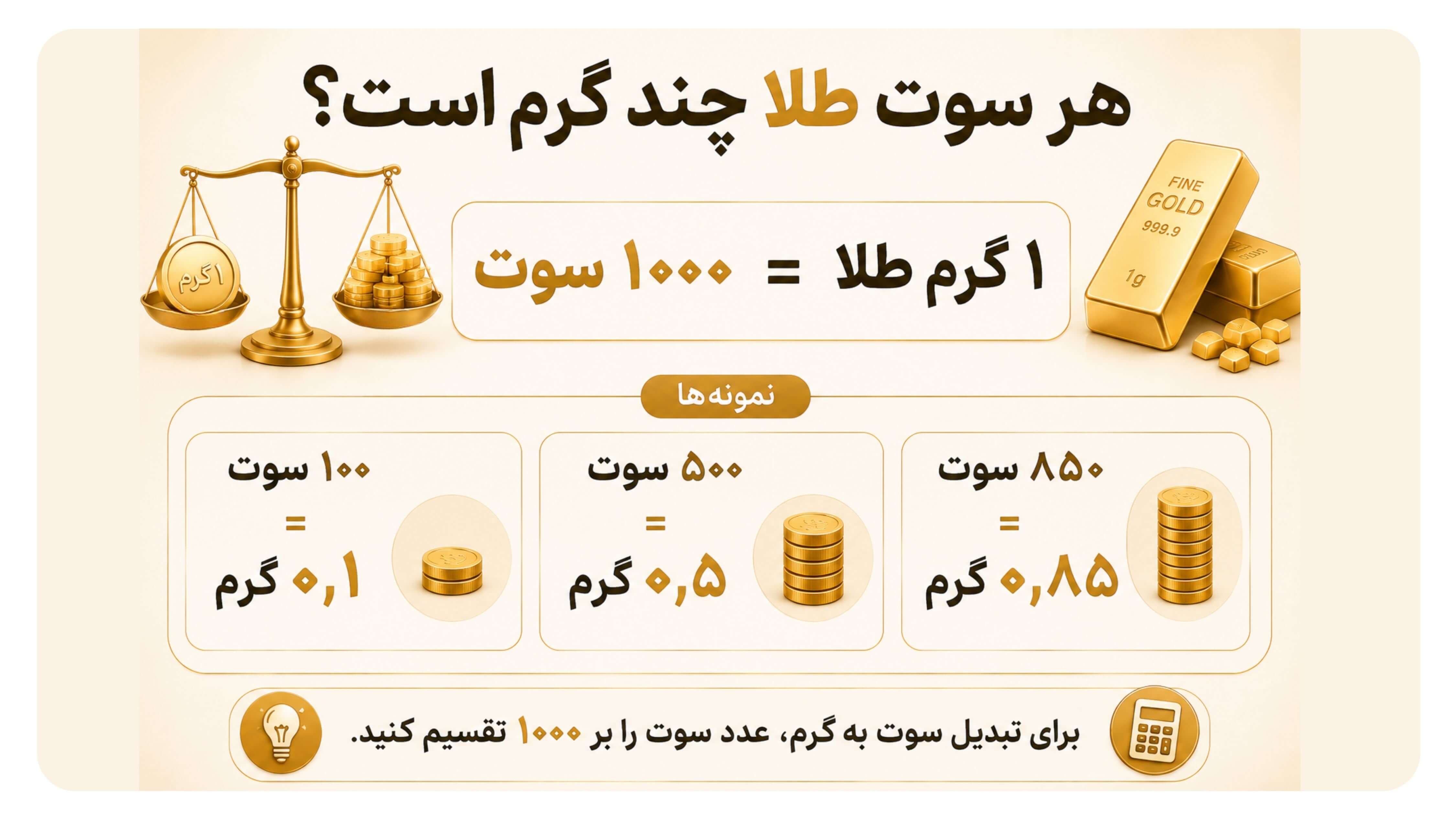 هر سوت طلا چند گرم است